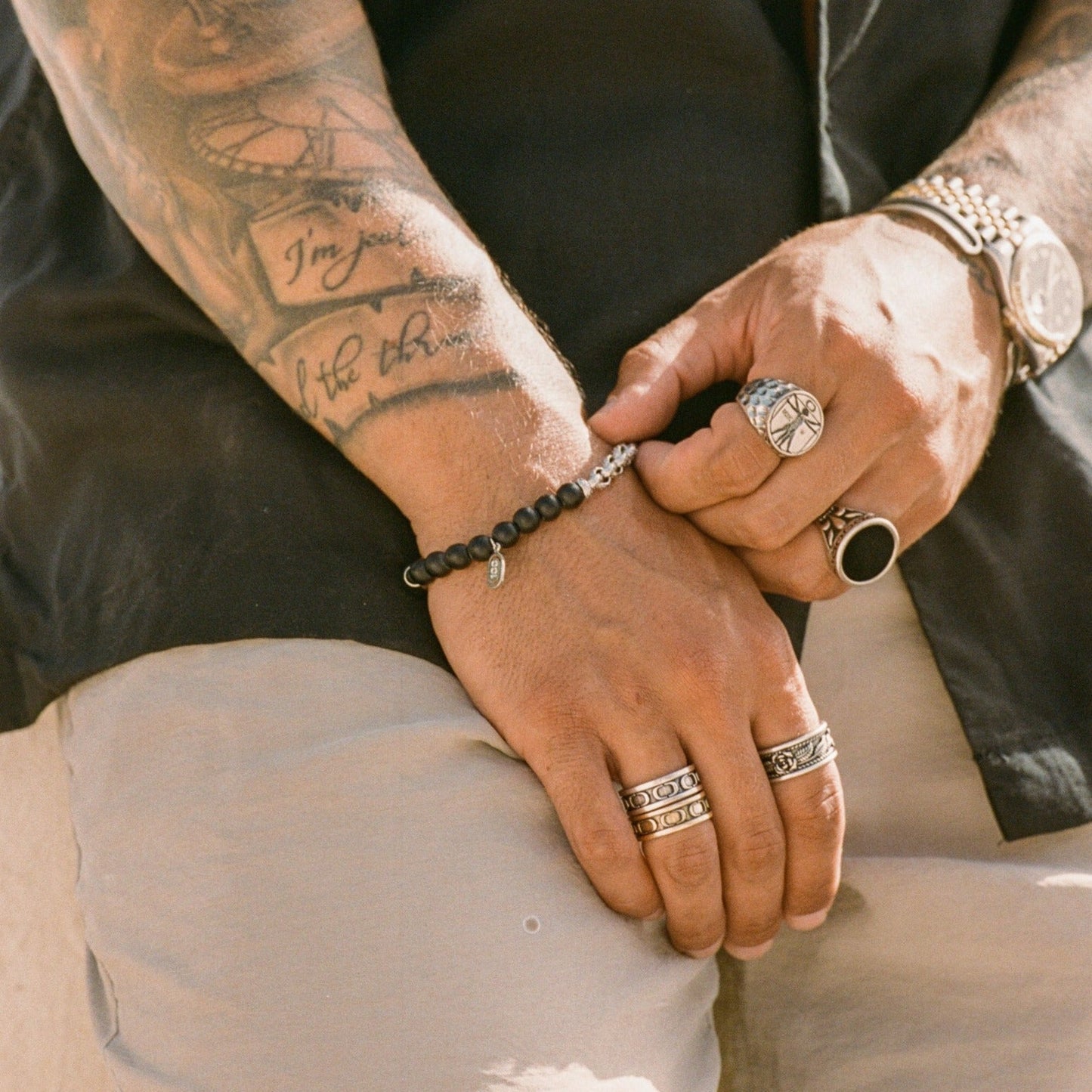 Bracciale a Perline Incastonate (Argento)