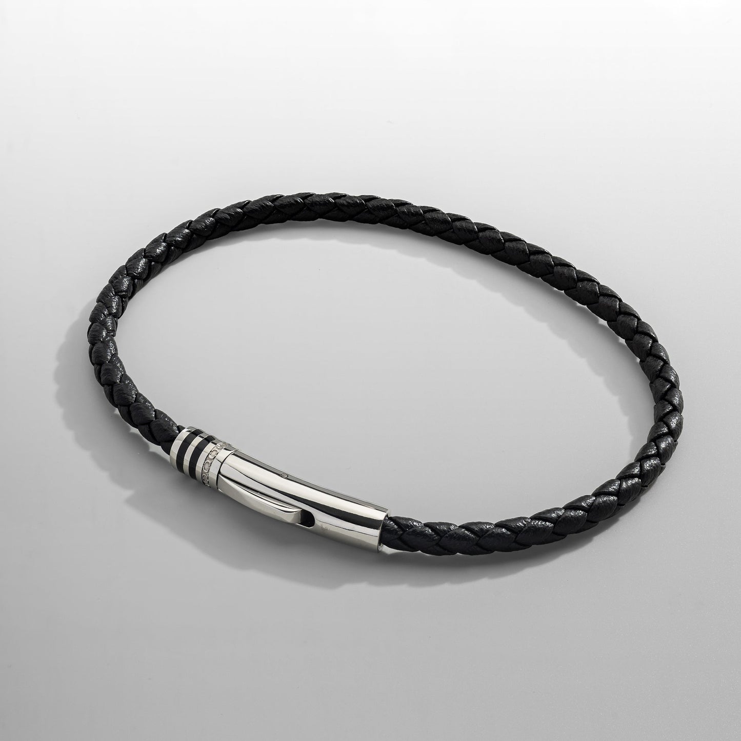 Bracciale in Pelle Nera (Argento)