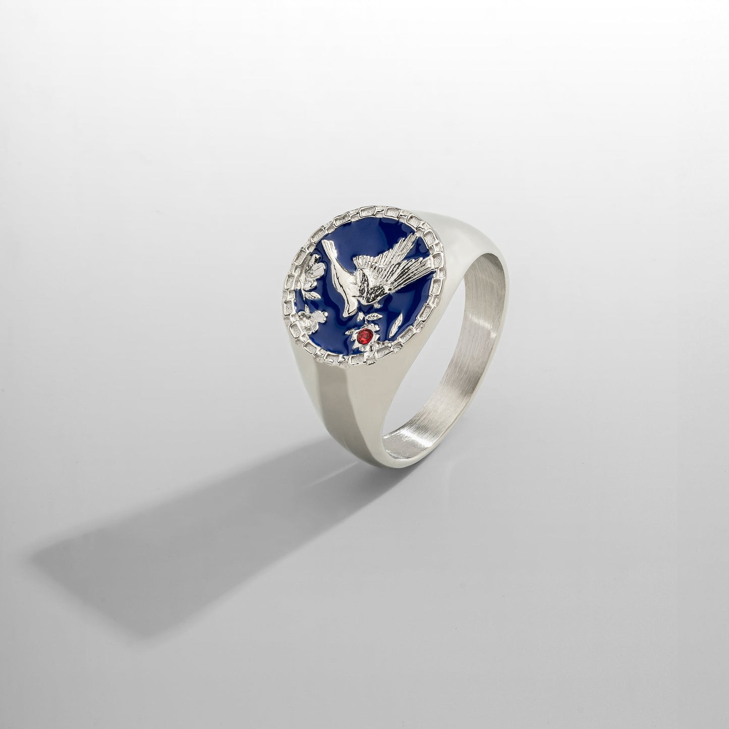 Anello Sigillo Smaltato con Swallow (Argento)