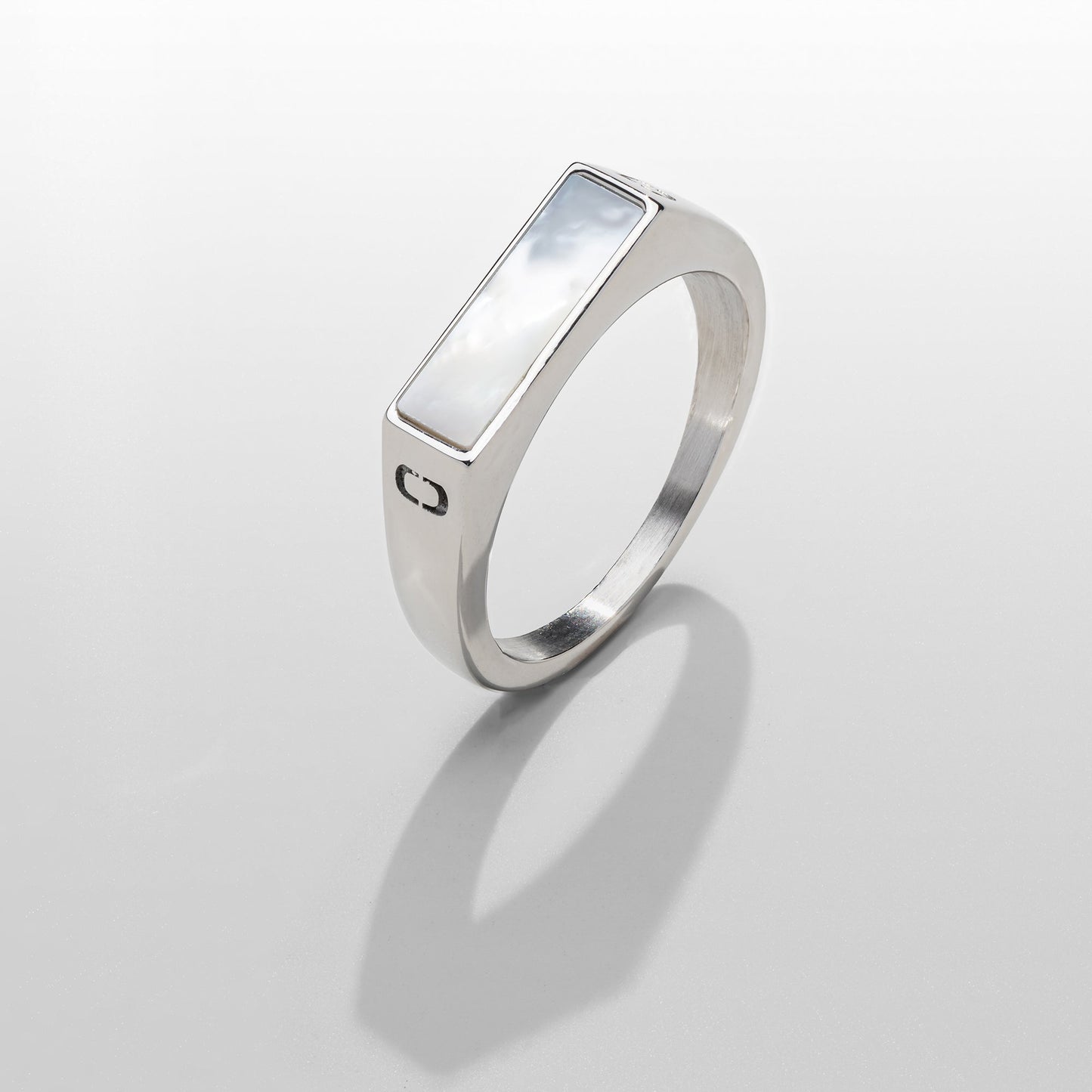 Anello Signet in Pietra Rettangolare Bianca (Argento)