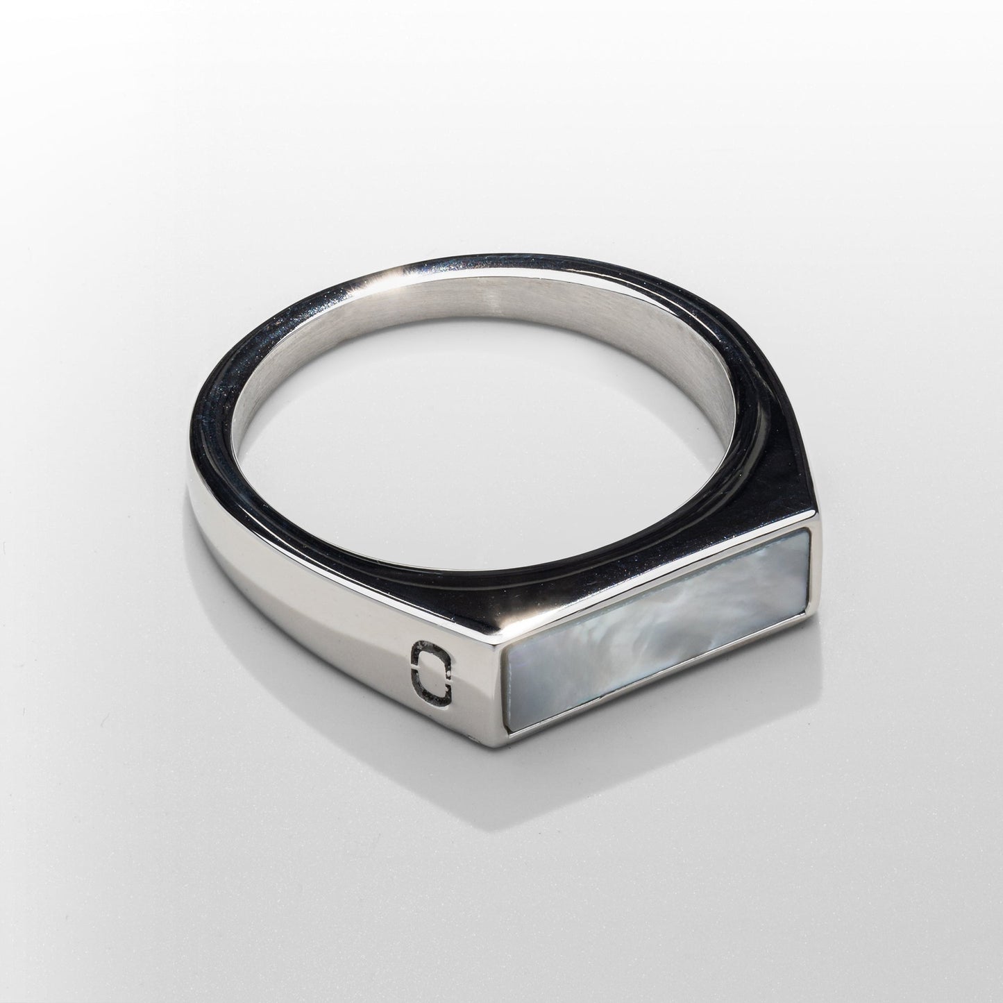 Anello Signet in Pietra Rettangolare Bianca (Argento)