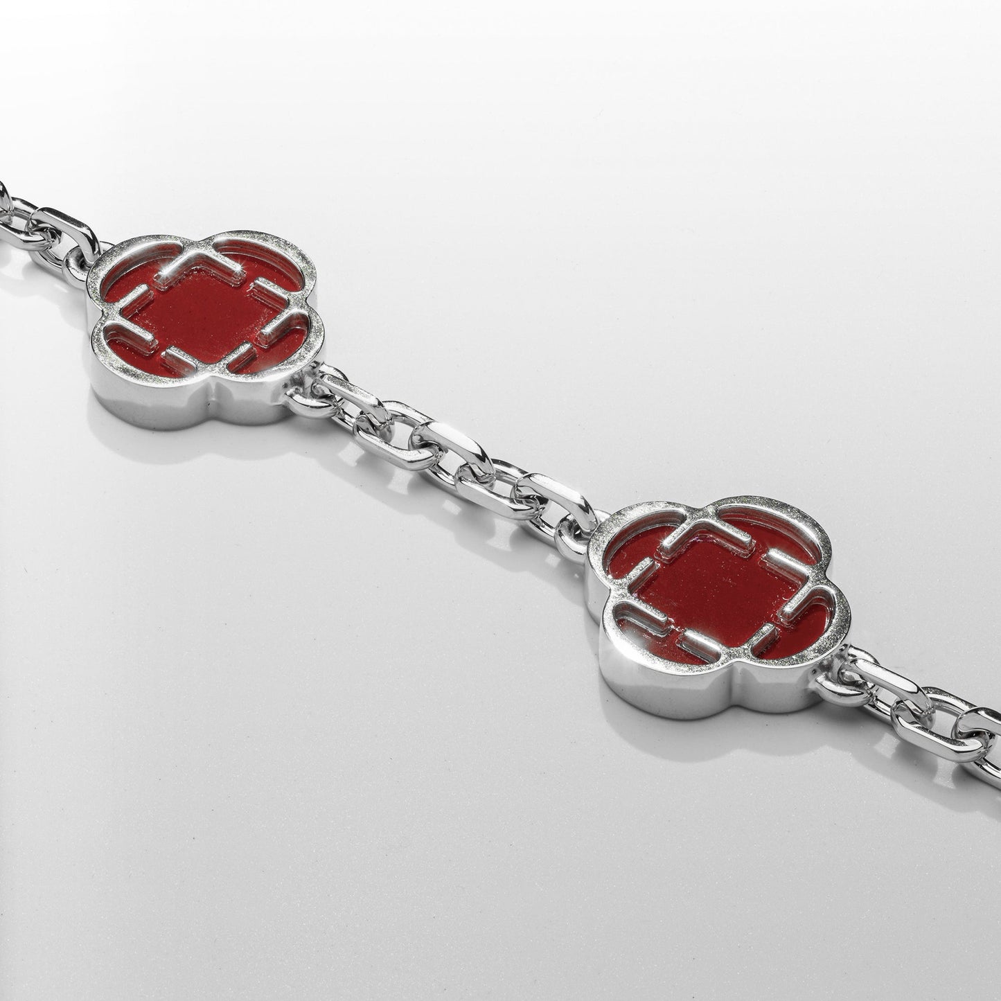 Bracciale in Pietra di Trifoglio Rosso (Argento)