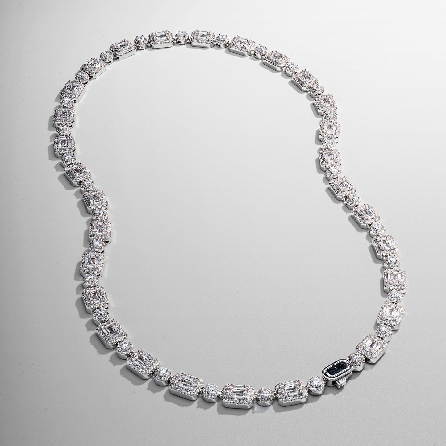 Collana Iced con Link a Baguette (Argento)