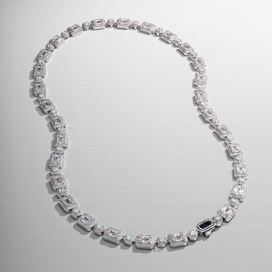 Collana Iced con Link a Baguette (Argento)