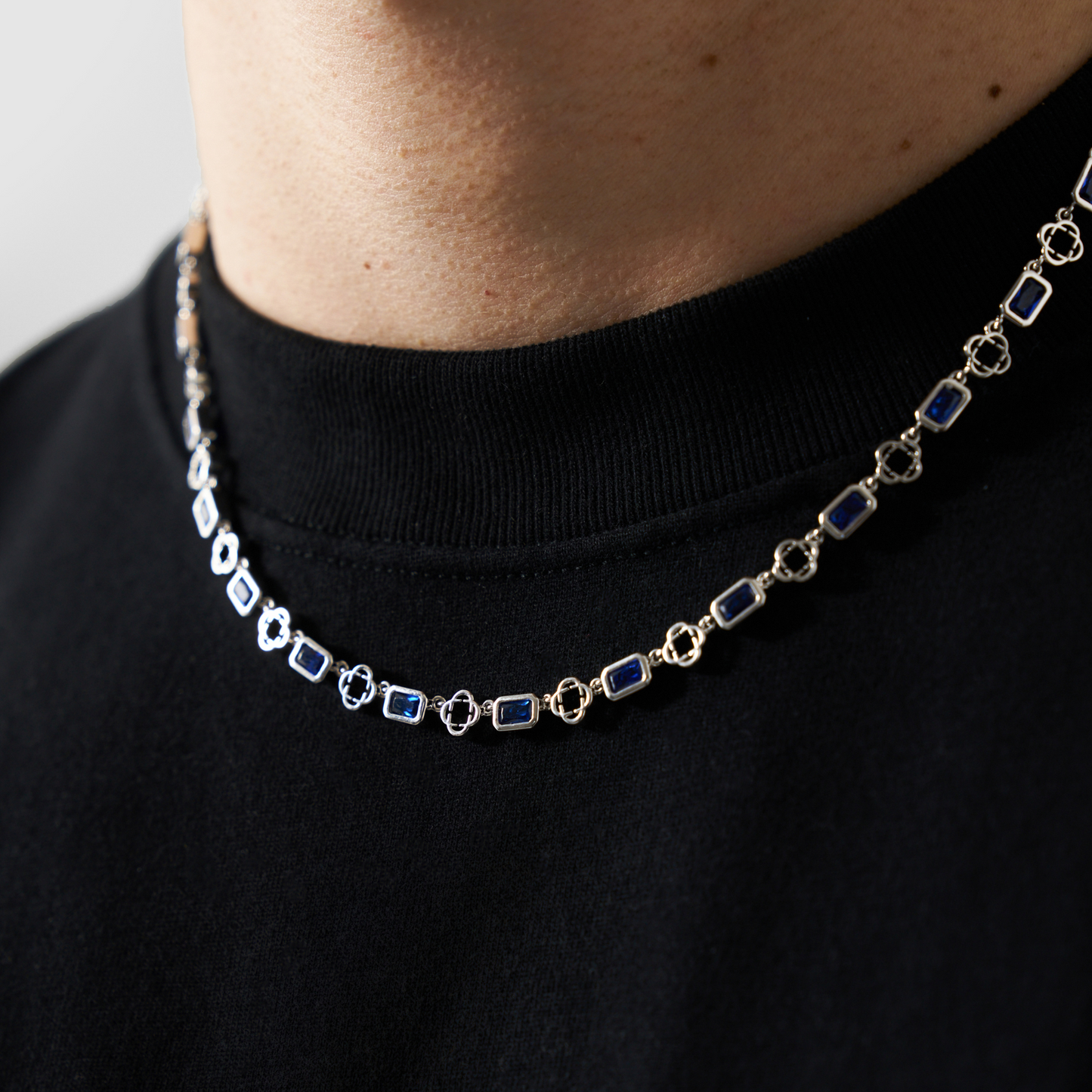 Collana con Trifoglio in Gemma Blu (Argento)