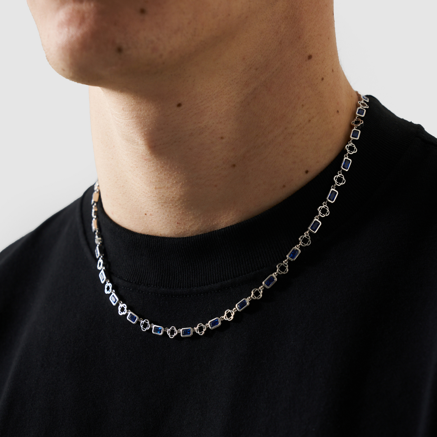Collana a Trifoglio in Gemma Blu (Argento)