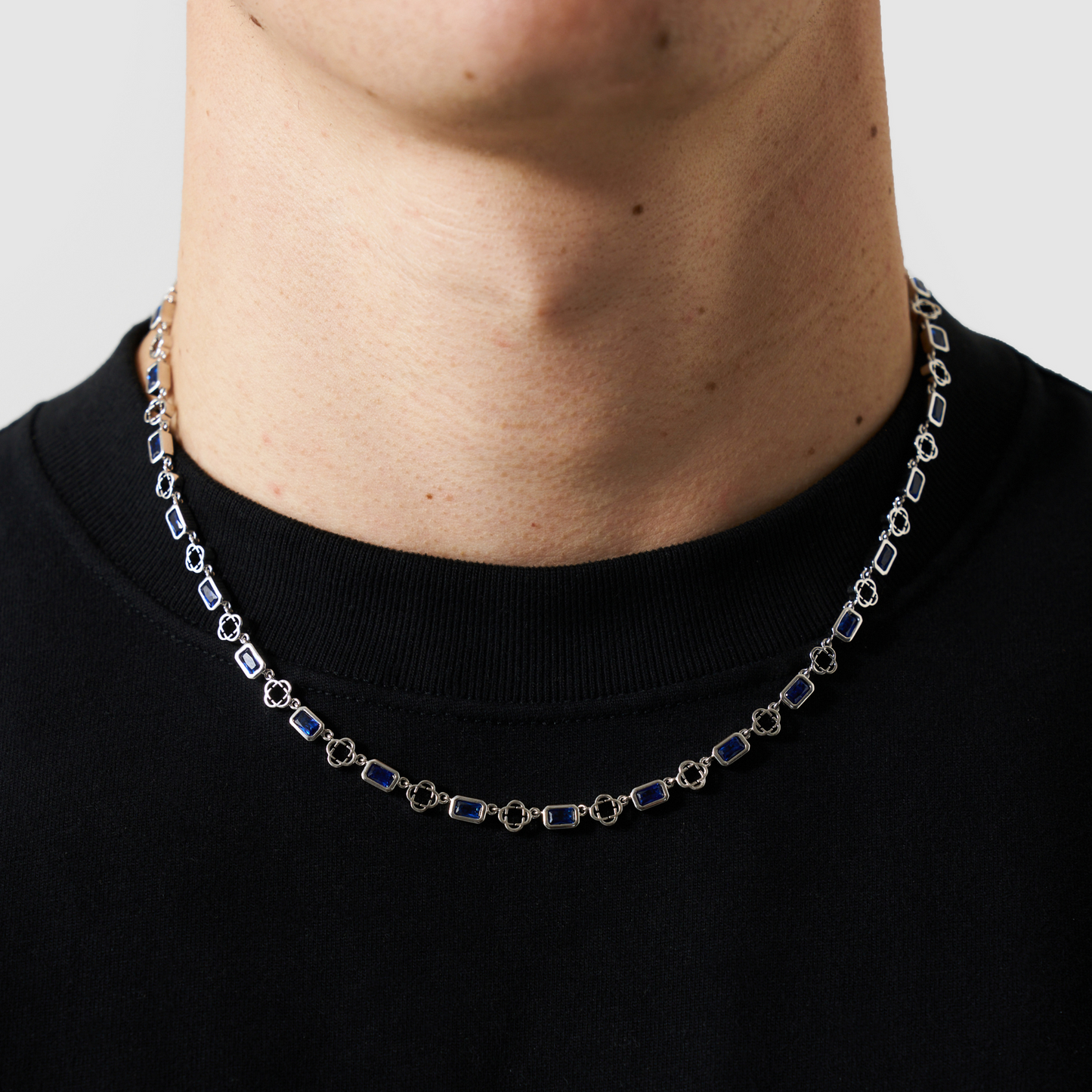 Collana a Trifoglio in Gemma Blu (Argento)