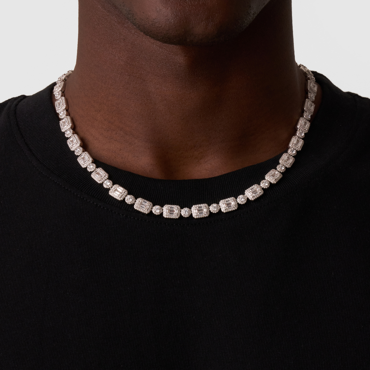 Collana Iced con Link a Baguette (Argento)