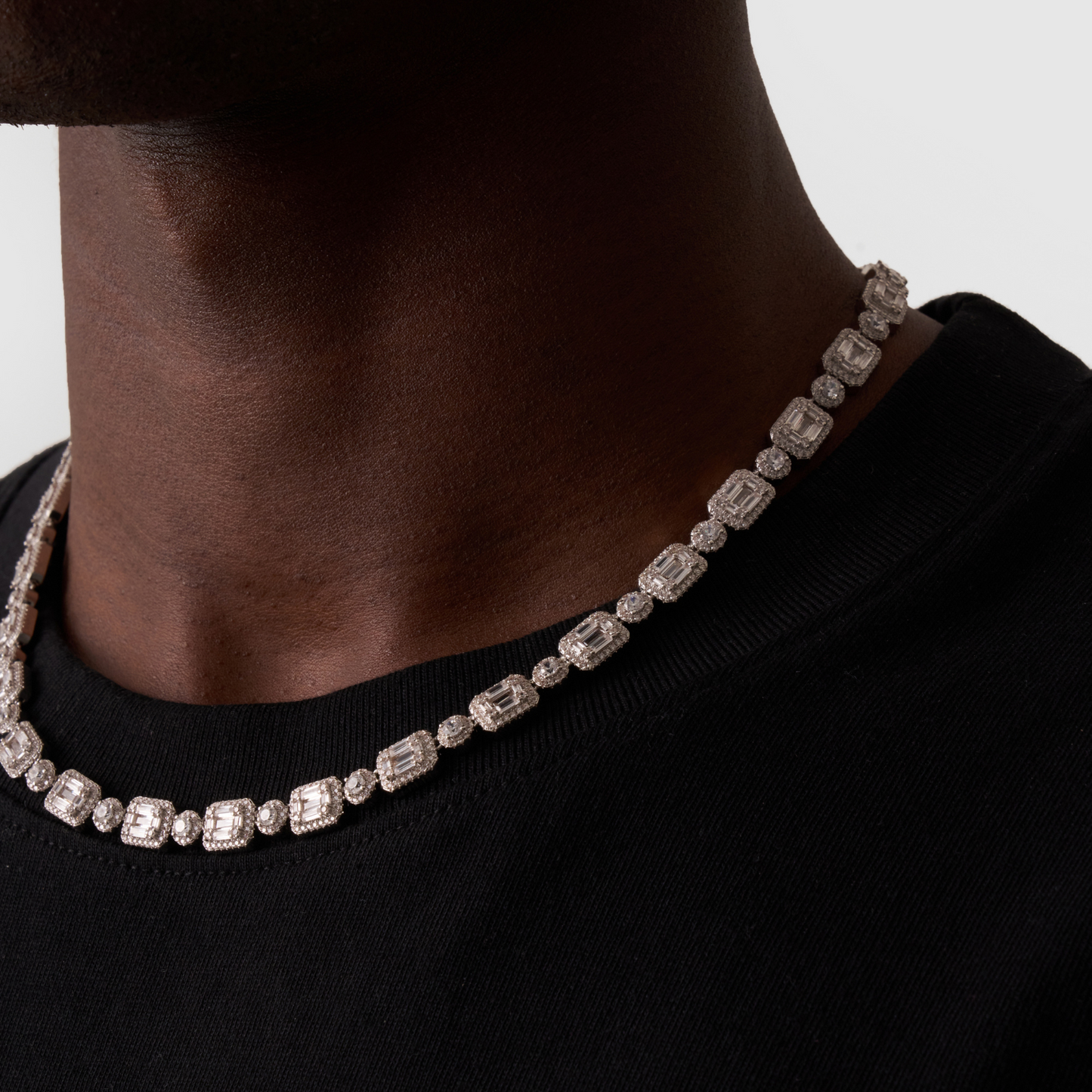 Collana Iced con Link a Baguette (Argento)