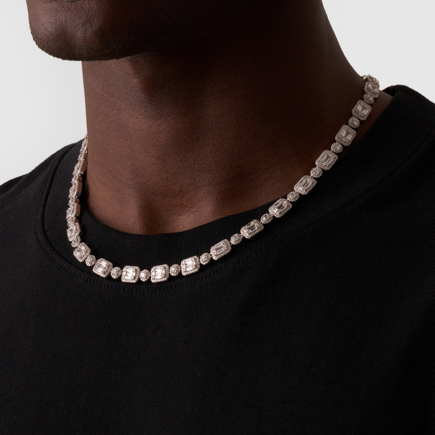 Collana Iced con Link a Baguette (Argento)
