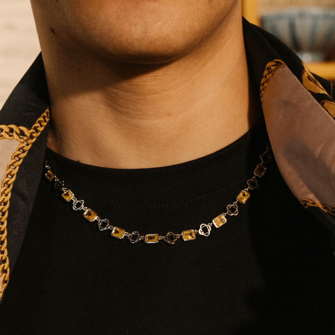 Collana a Quadrifoglio in Gemma Gialla (Argento)