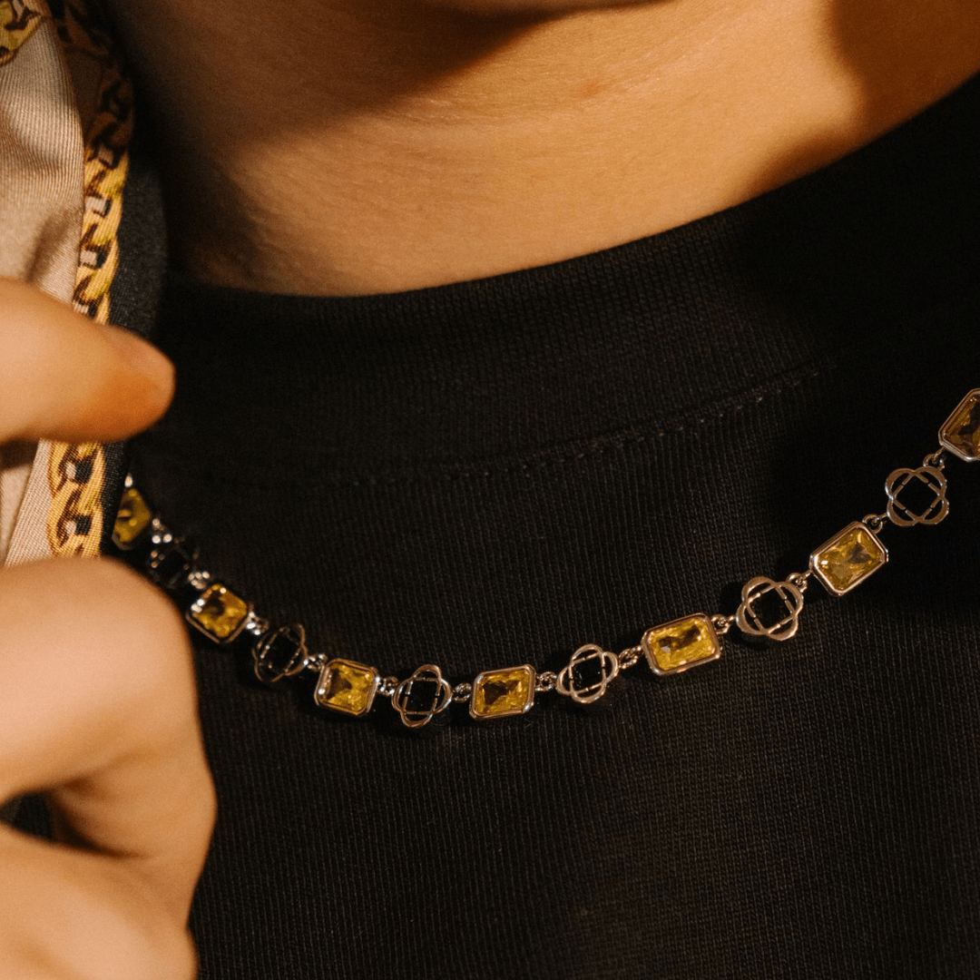 Collana a Quadrifoglio in Gemma Gialla (Argento)