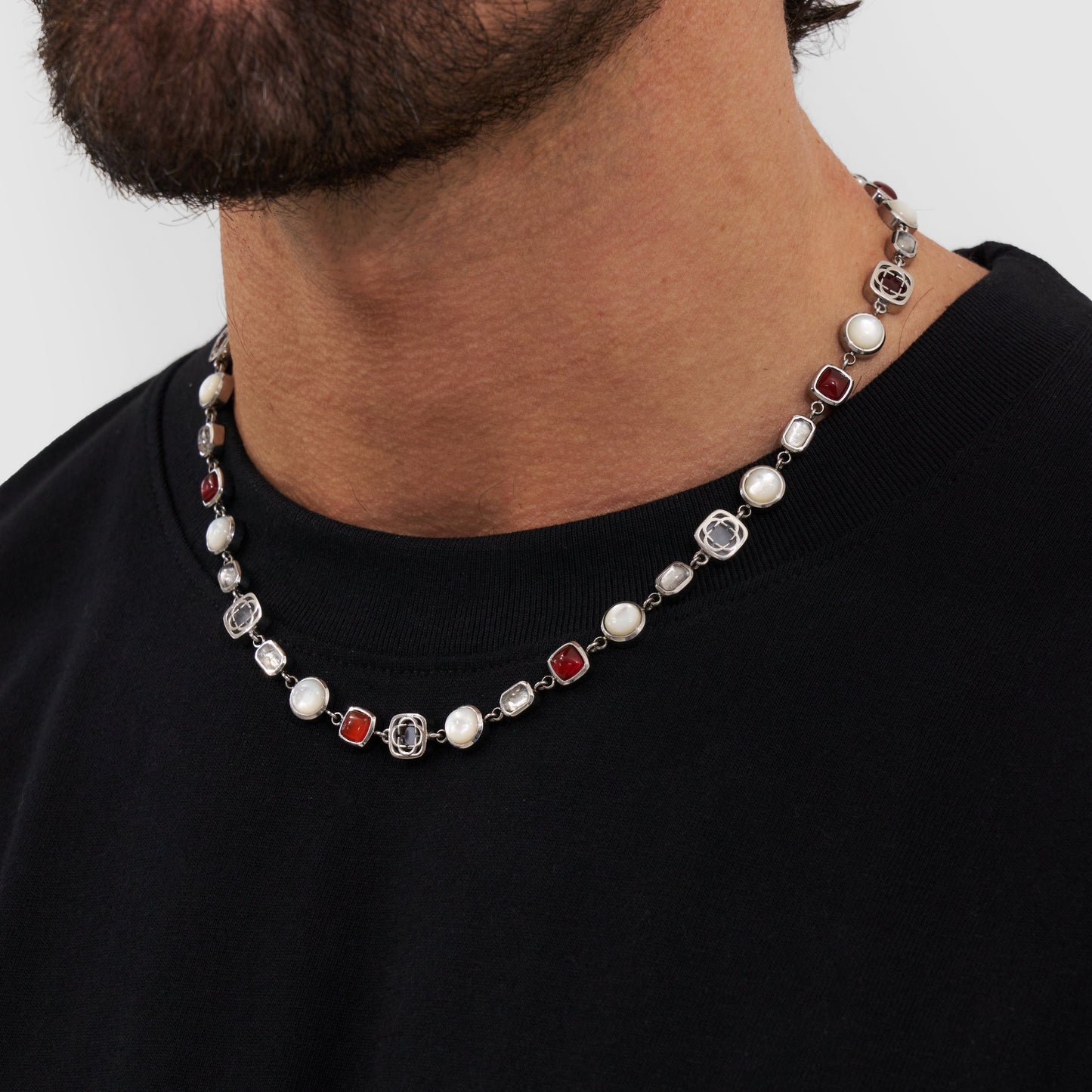 Collana di Gemme di Cristallo Rosso (Argento)