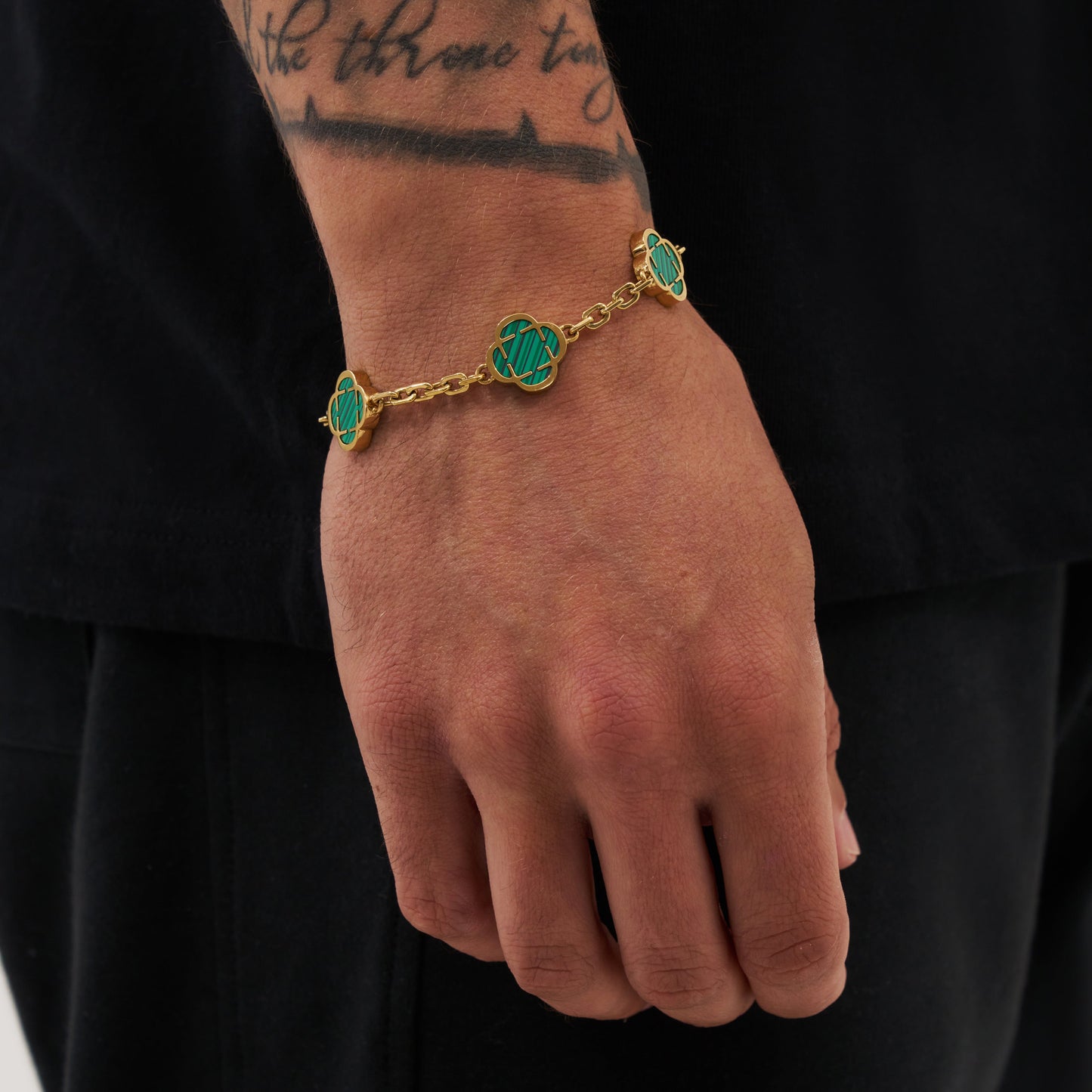 Bracciale in Pietra di Malachite a Quadrifoglio (Oro)