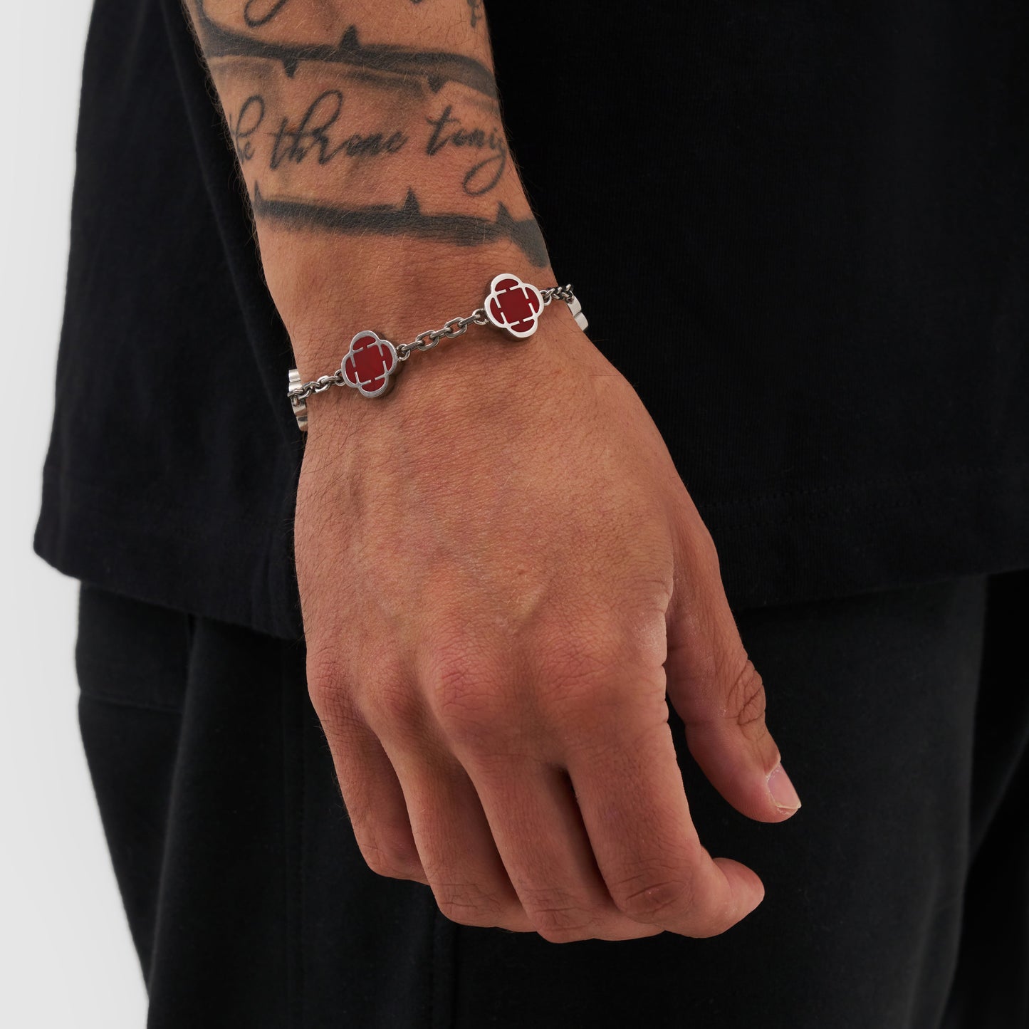 Bracciale in Pietra di Trifoglio Rosso (Argento)