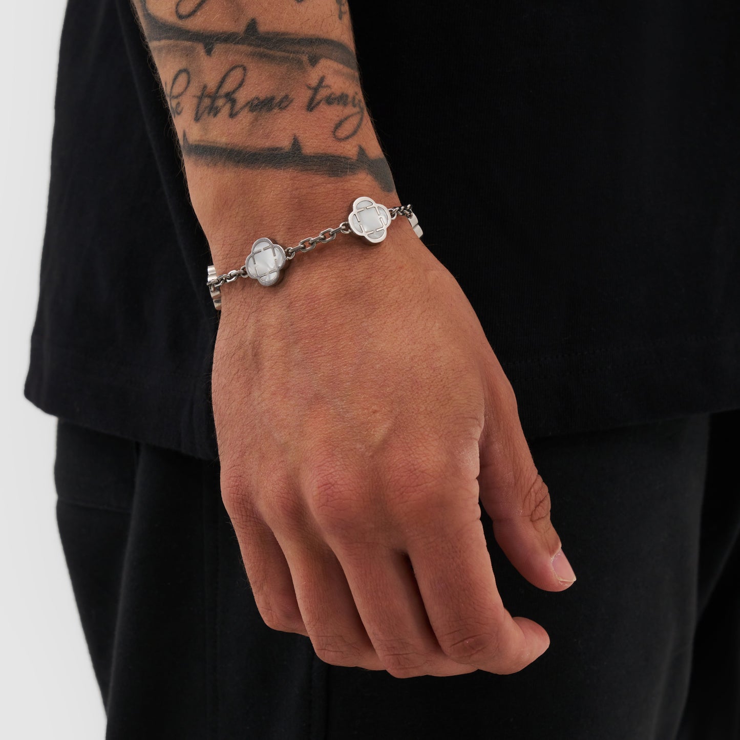 Bracciale in Pietra con Trifoglio Bianco (Argento)