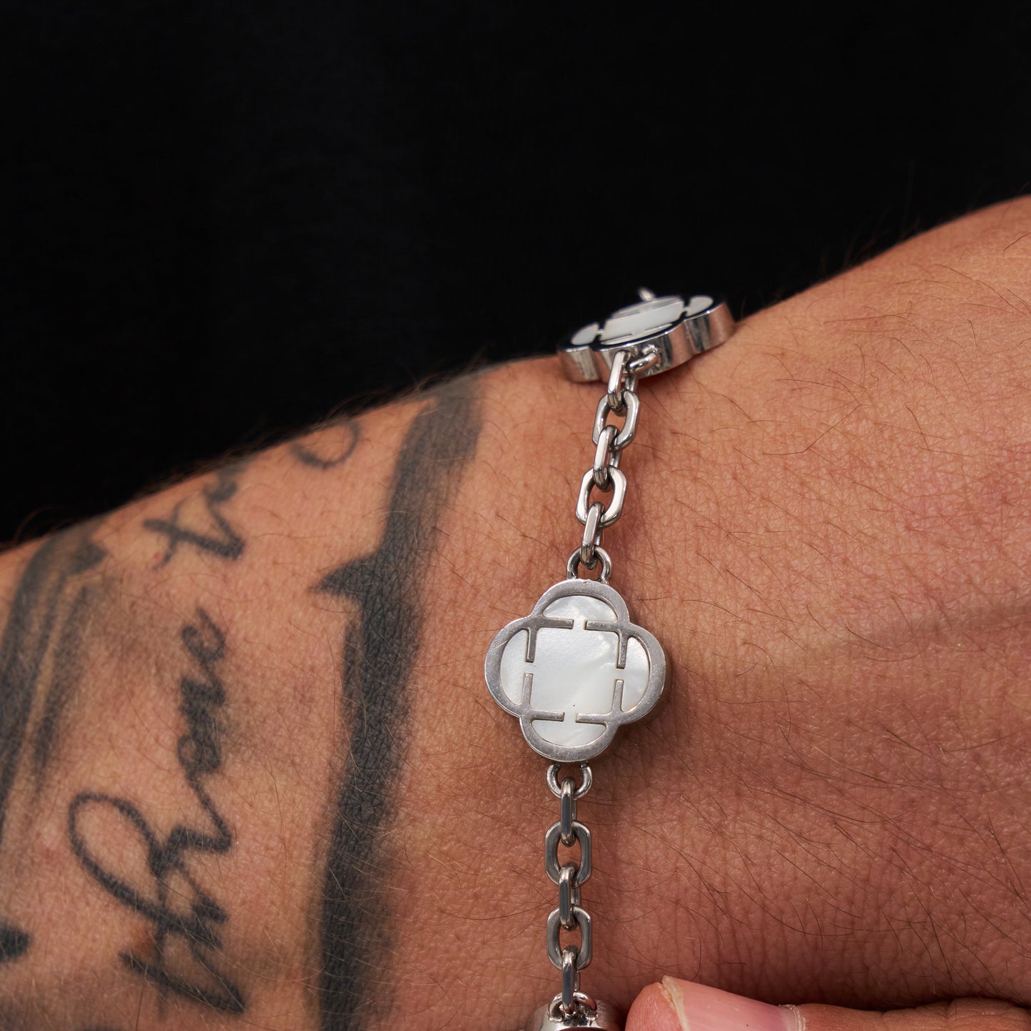 Bracciale in Pietra con Trifoglio Bianco (Argento)