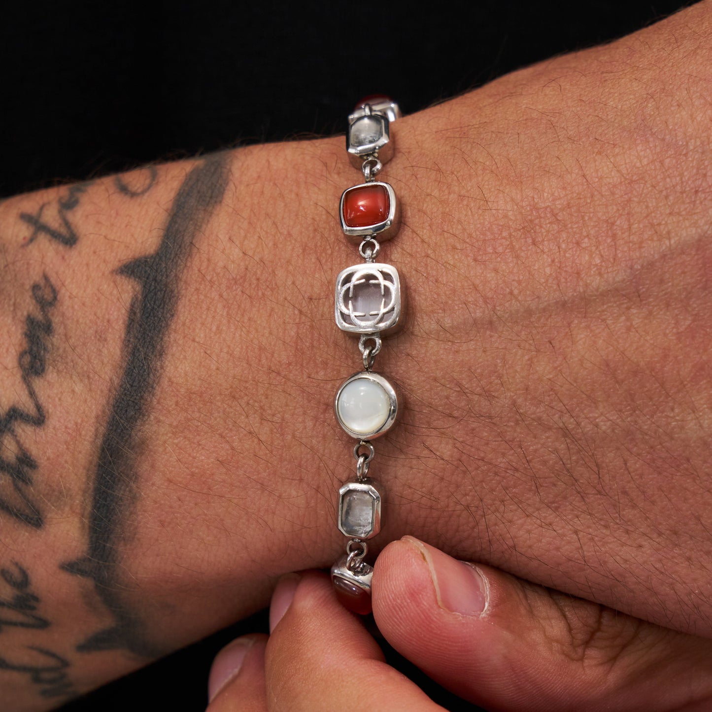 Bracciale in Gemma di Cristallo Rosso (Argento)