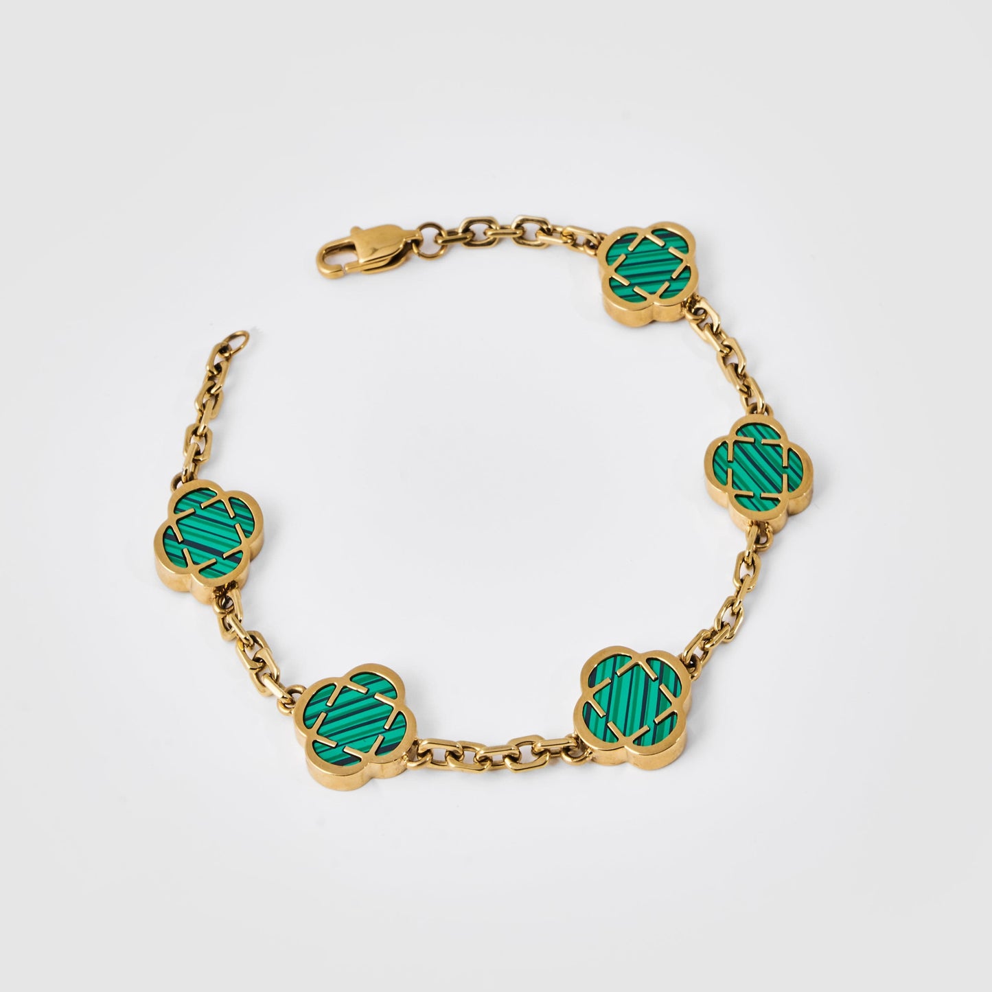 Bracciale in Pietra di Malachite a Quadrifoglio (Oro)