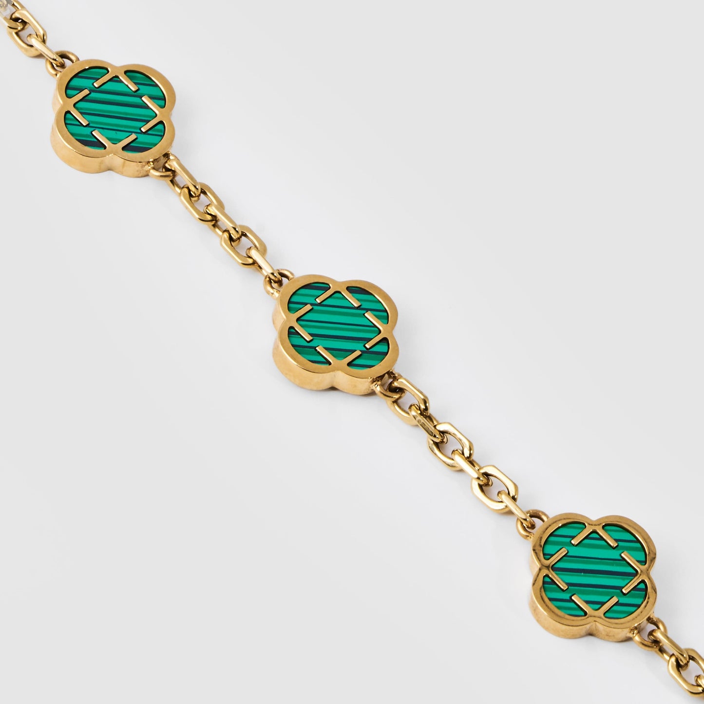 Bracciale in Pietra di Malachite a Quadrifoglio (Oro)