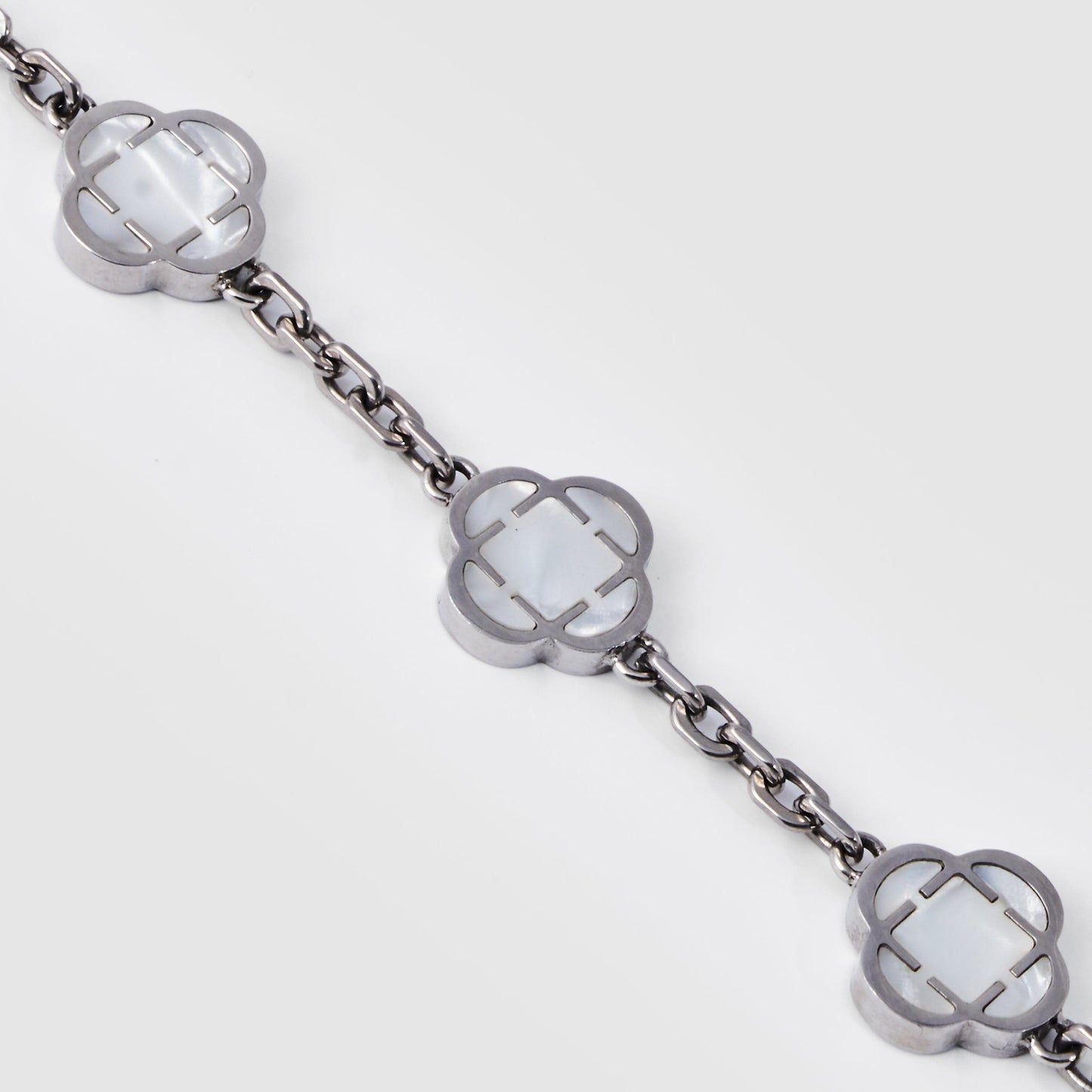 Bracciale in Pietra con Trifoglio Bianco (Argento)