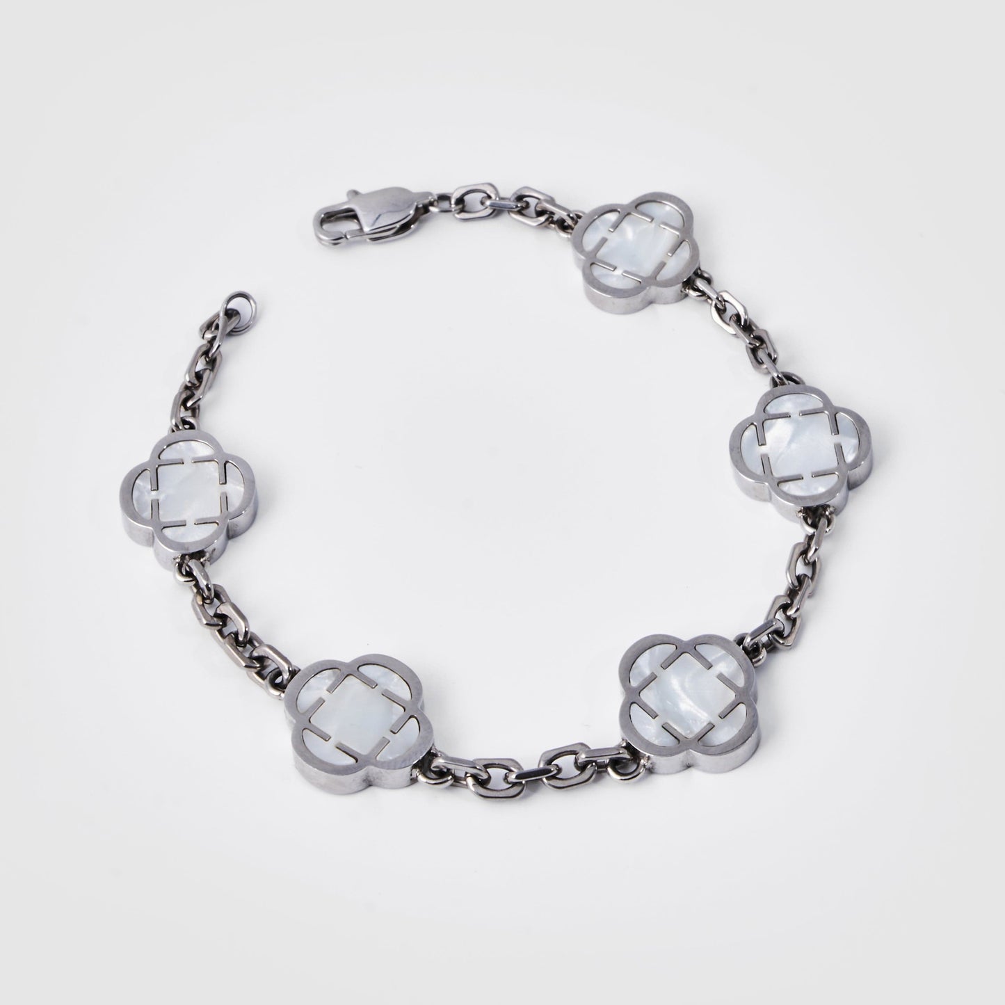 Bracciale in Pietra con Trifoglio Bianco (Argento)