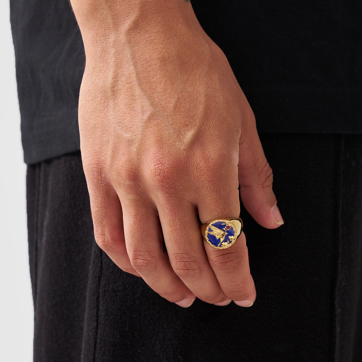 Anello Signet in Smalto con Swallow (Oro)