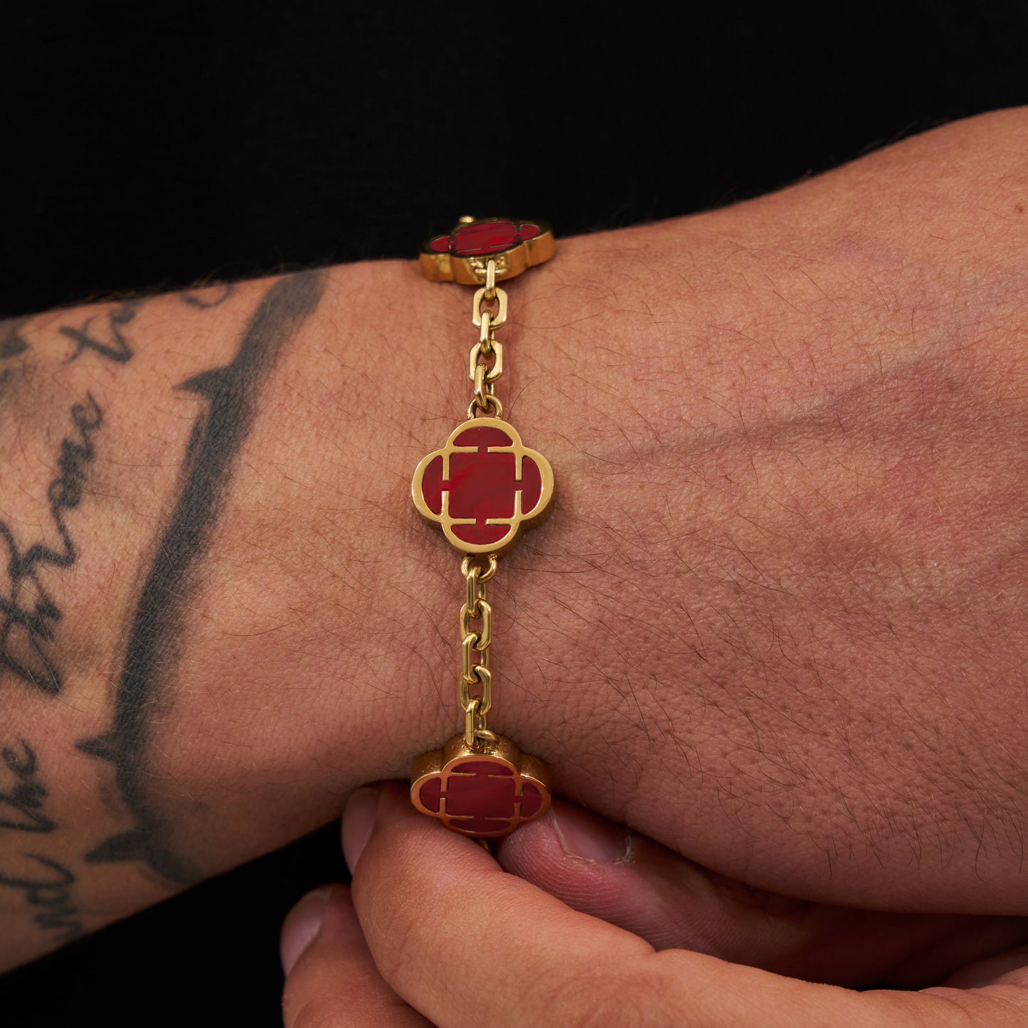 Bracciale in Pietra di Trifoglio Rosso (Oro)