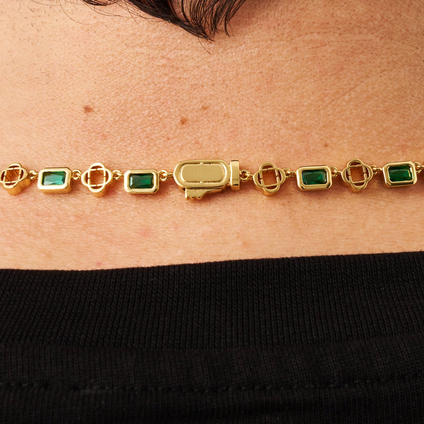 Collana con Trifoglio in Gemma Verde (Oro)