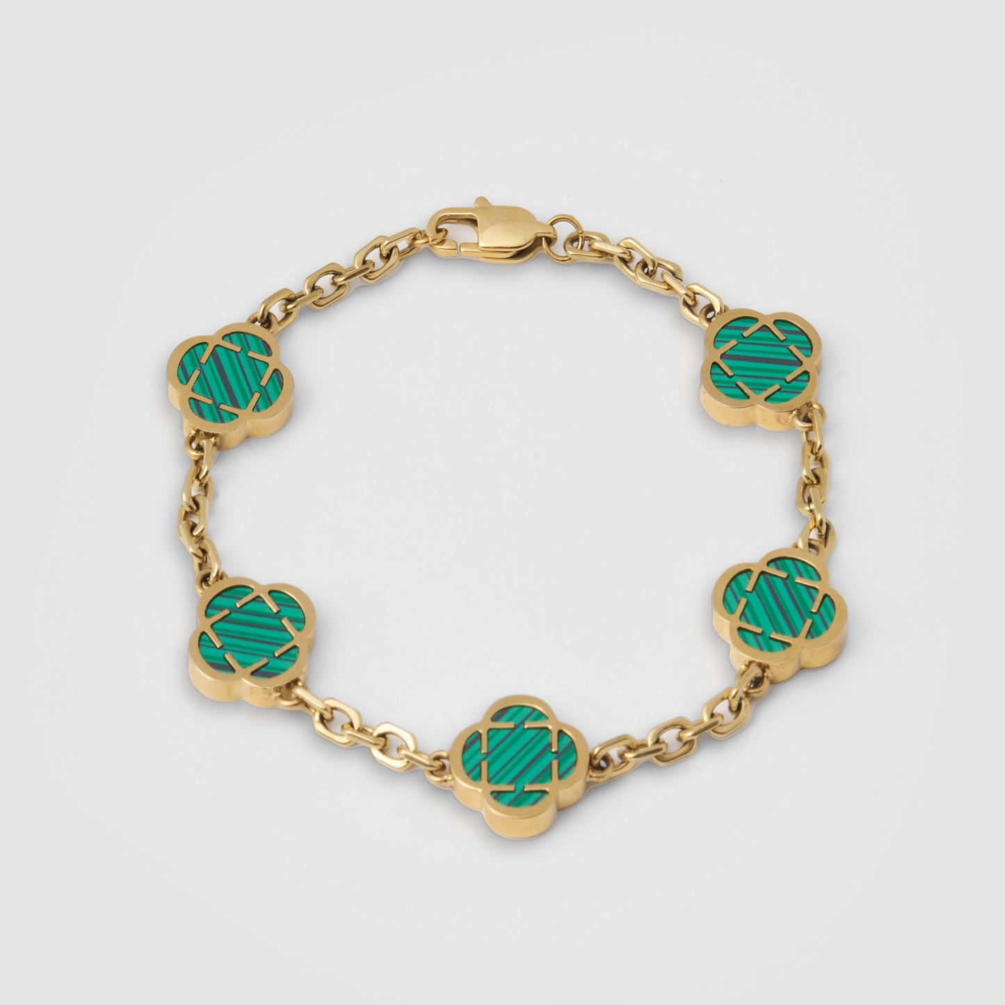 Bracciale in Pietra di Malachite a Quadrifoglio (Oro)