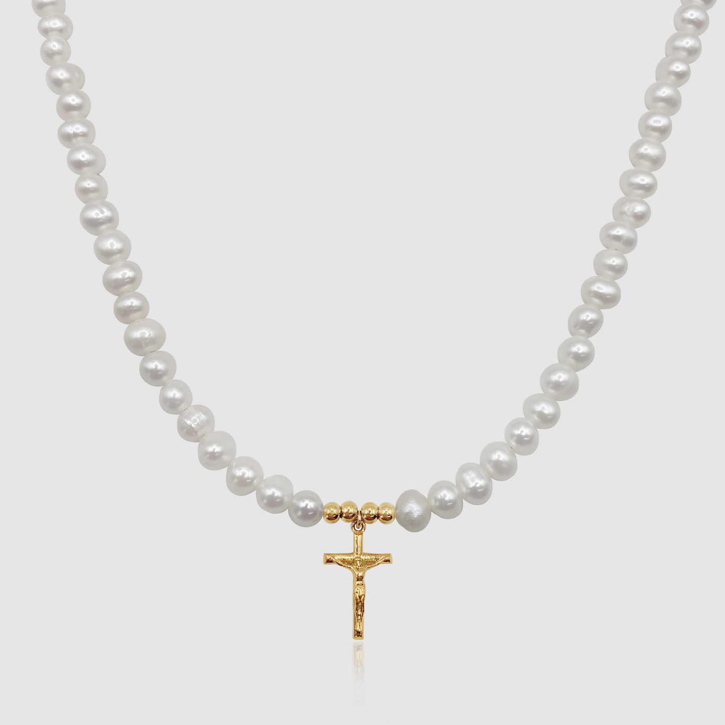 Collana con Crocifisso in Perle Vere (Oro)