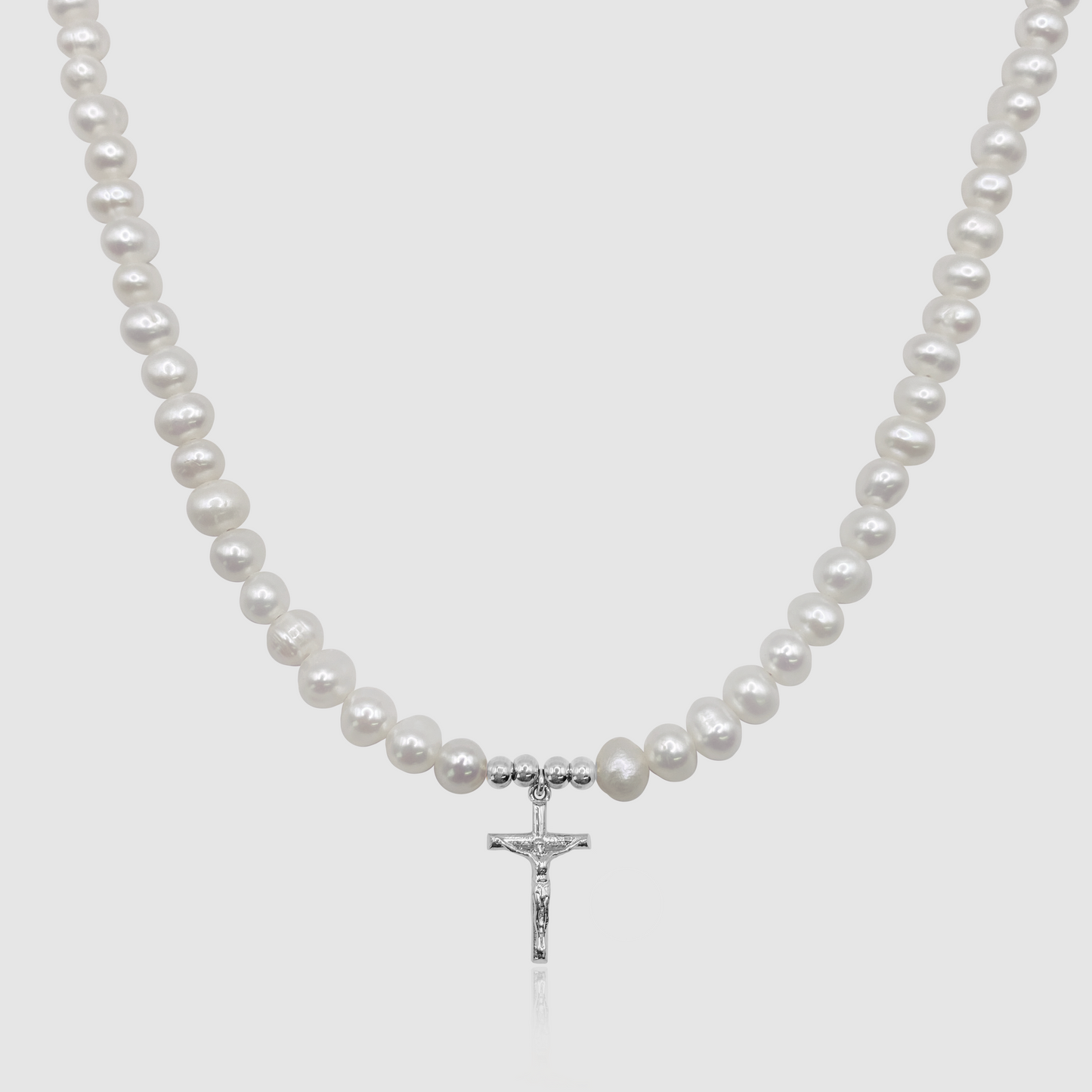 Collana con Crocifisso in Perle Vere (Argento)