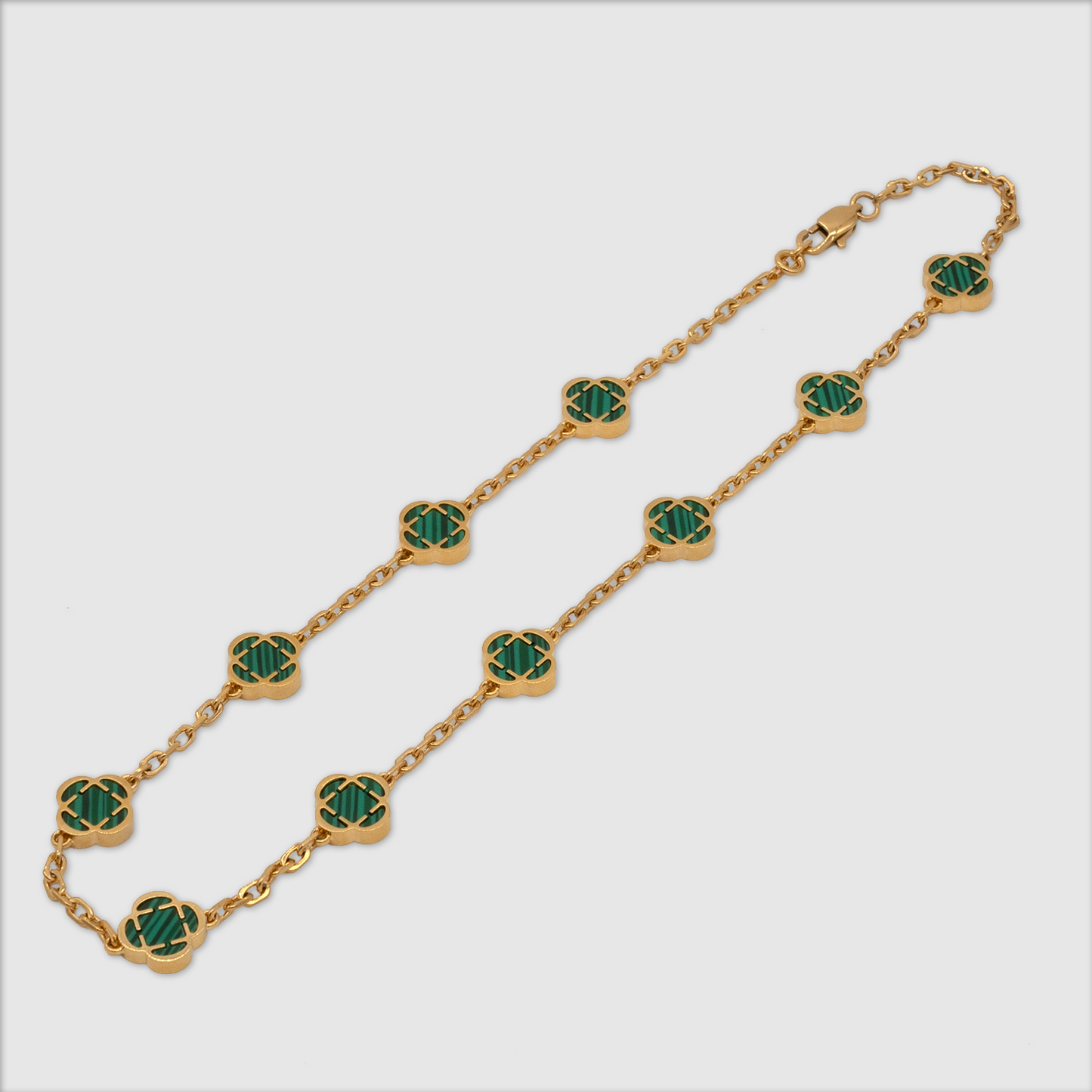 Collana in Pietra di Malachite a Trifoglio (Oro)