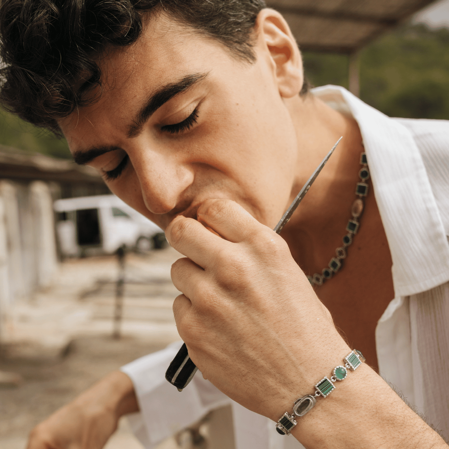 Collana in Pietra Preziosa di Quarzo Verde (Argento)
