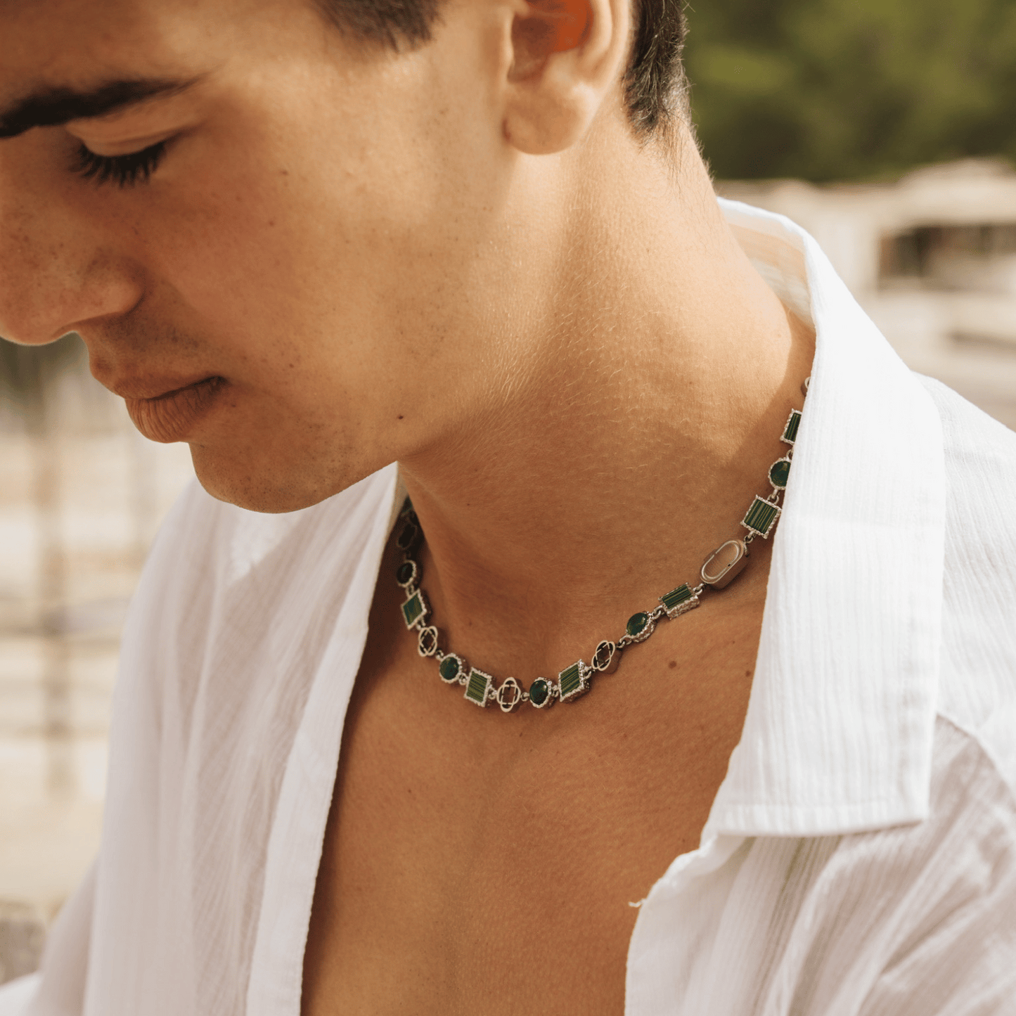 Collana in Pietra Preziosa di Quarzo Verde (Argento)