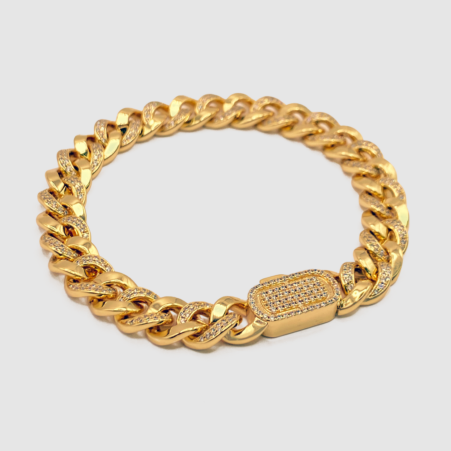 Bracciale Cubano Mezza Ghiacciato (Oro) 8mm