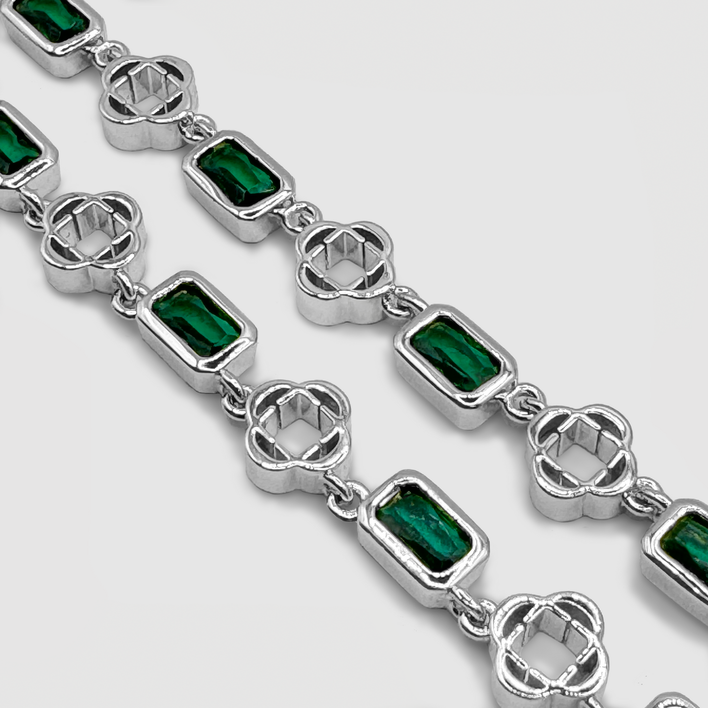 Collana con Trifoglio in Gemma Verde (Argento)
