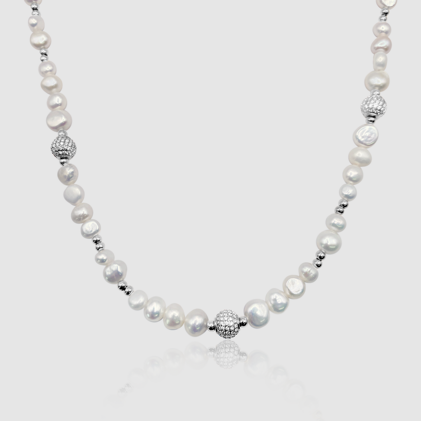 Collana di Perle Vere Iced Beaded (Argento)
