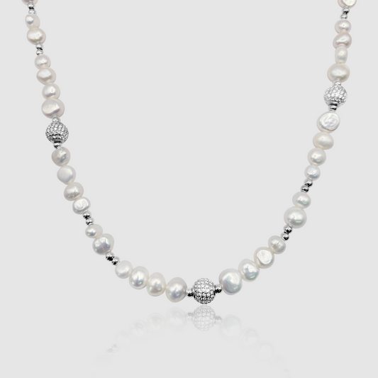 Collana di Perle Vere Iced Beaded (Argento)