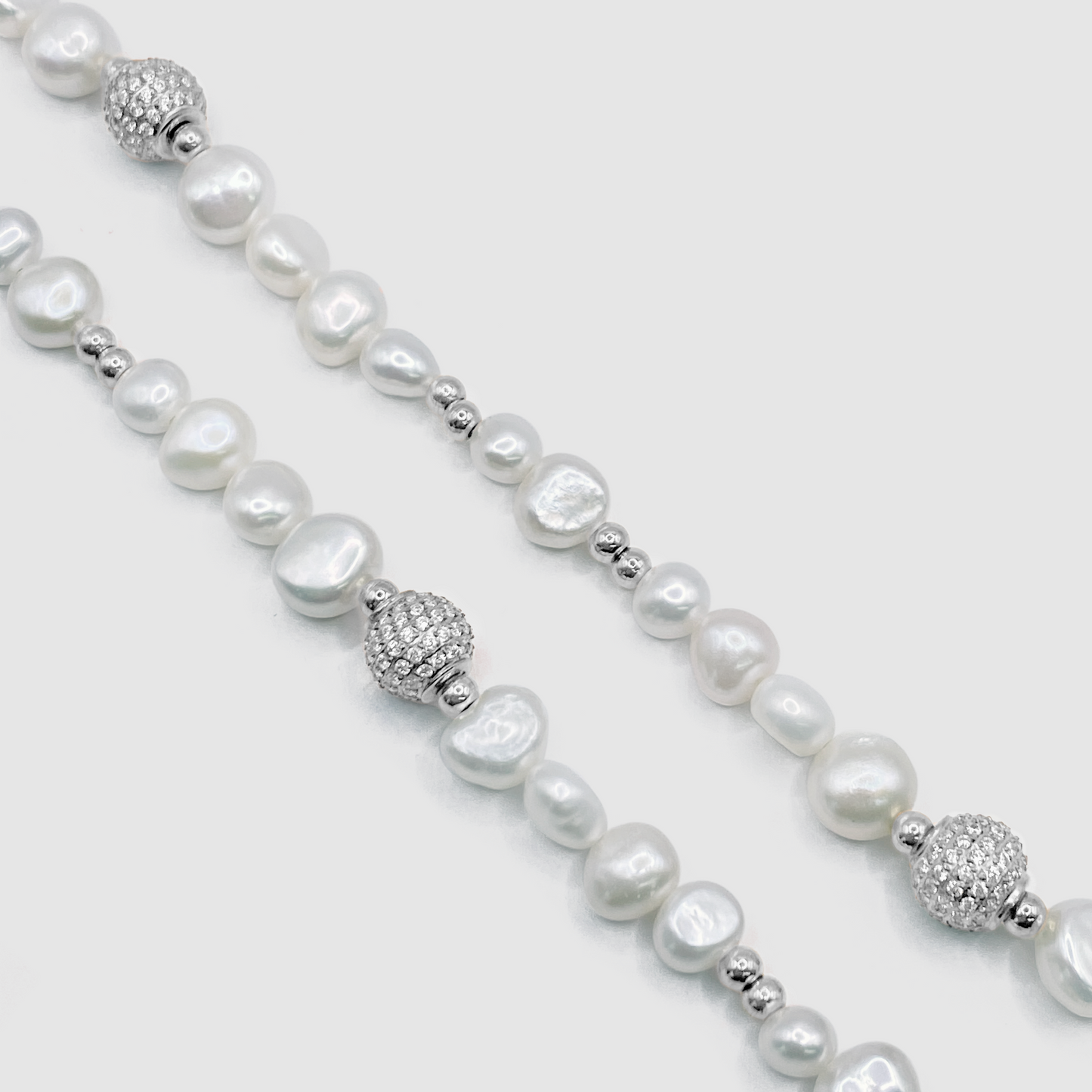 Collana di Perle Vere Iced Beaded (Argento)