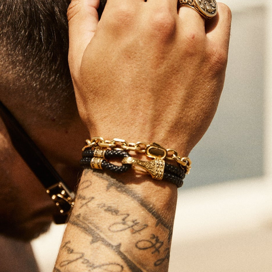 Bracciale in Pelle con Corda (Oro)