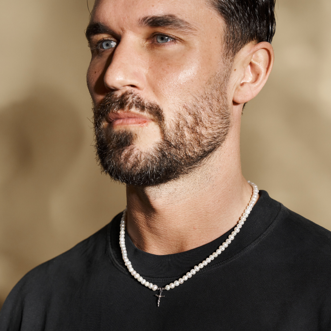 Collana con Crocifisso in Perle Vere (Argento)