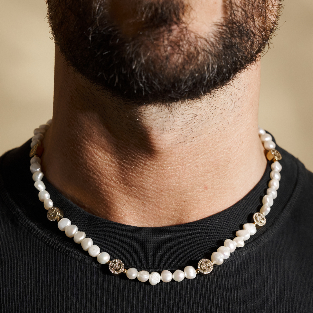 Collana Iced Smiley con Perle Reali (Oro)