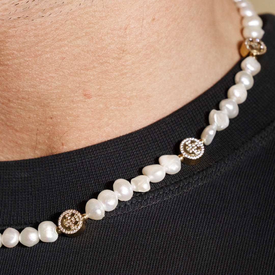 Collana Iced Smiley con Perle Reali (Oro)