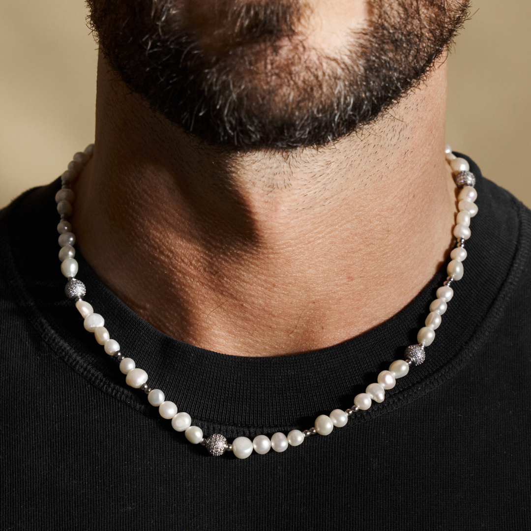 Collana di Perle Vere Iced Beaded (Argento)