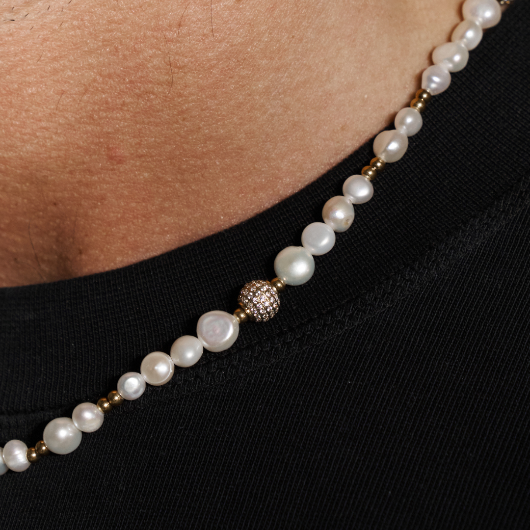 Collana di Perle Vere Iced Beaded (Argento)