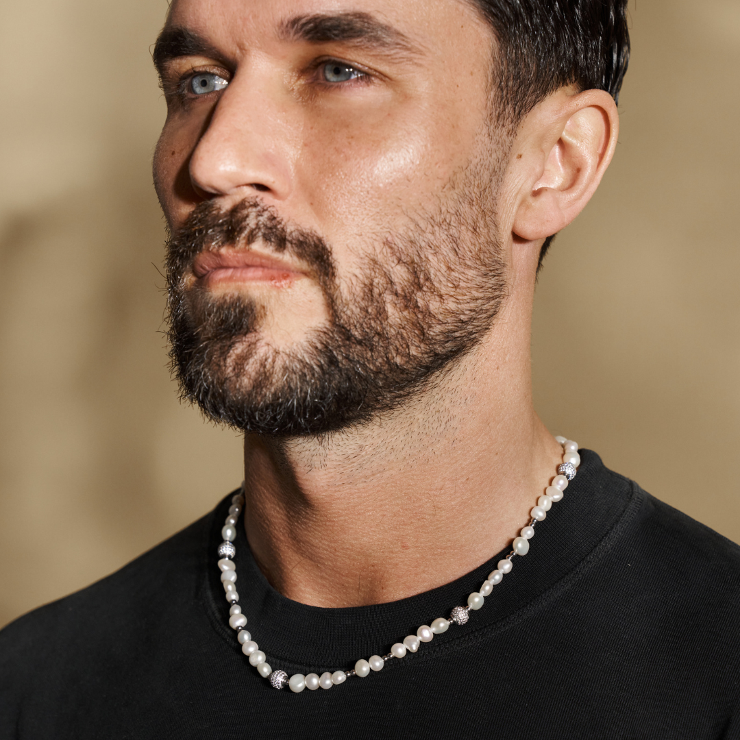 Collana di Perle Vere Iced Beaded (Argento)