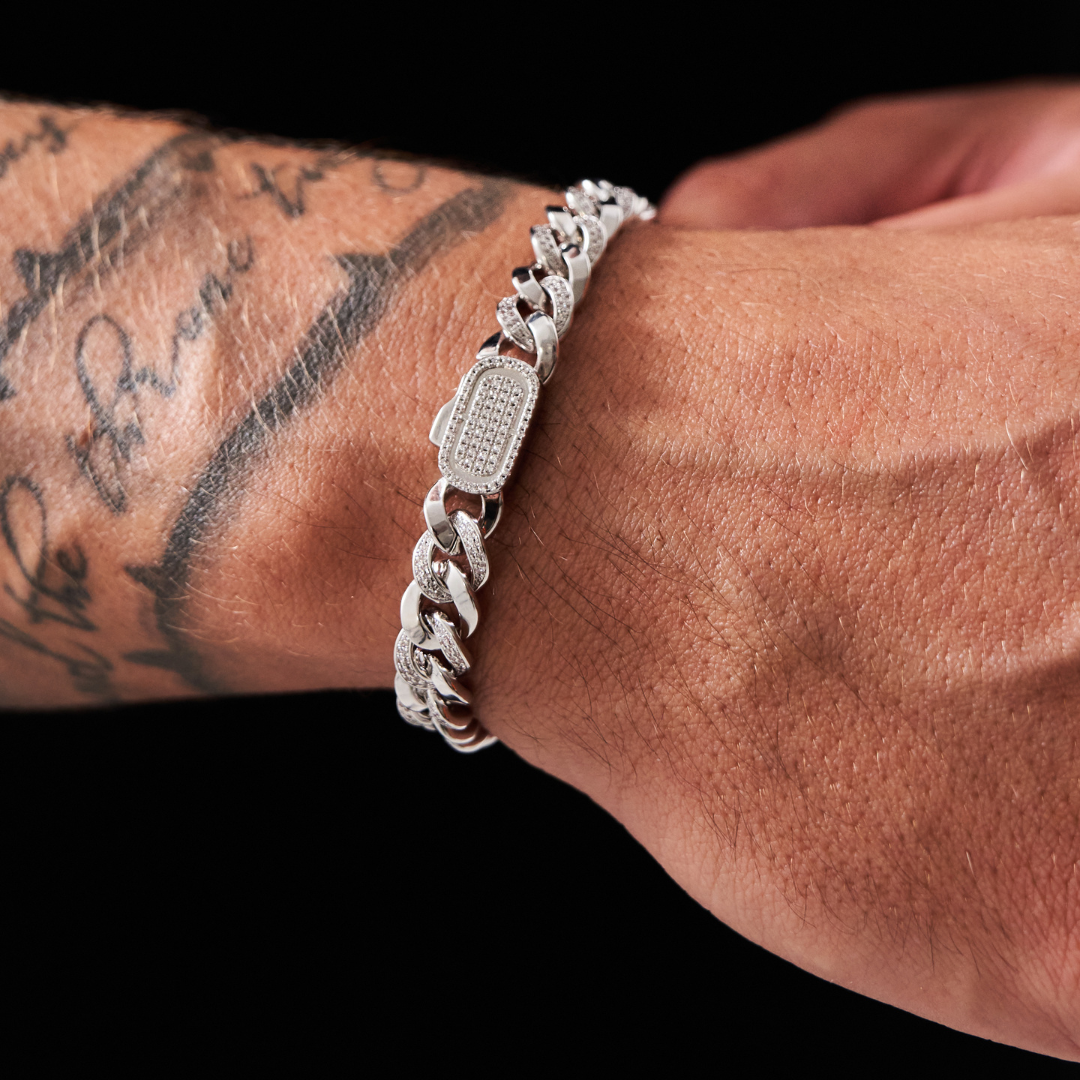 Bracciale Cubano Mezza Ghiacciato (Argento) 8mm