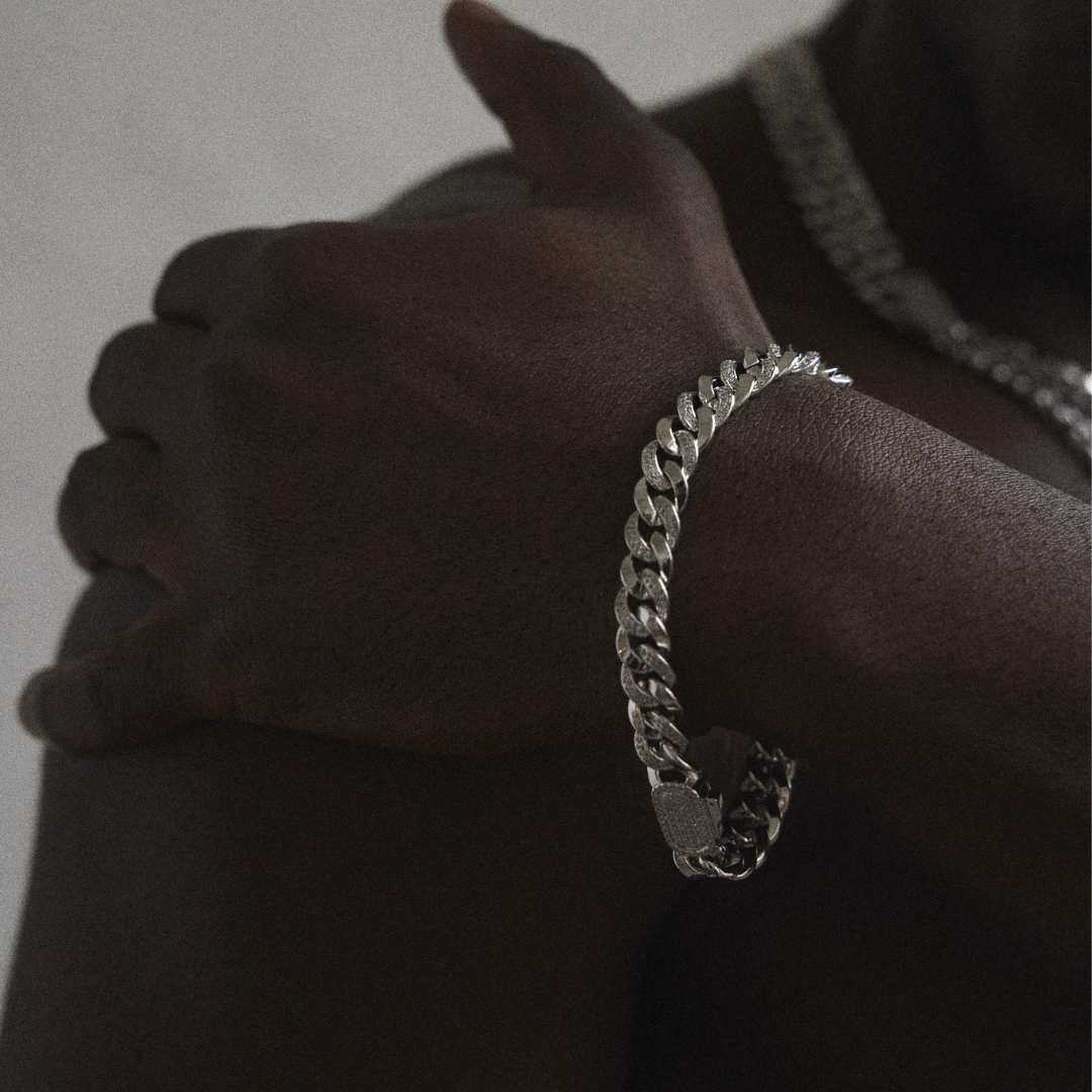 Bracciale Cubano Mezza Ghiacciato (Argento) 8mm