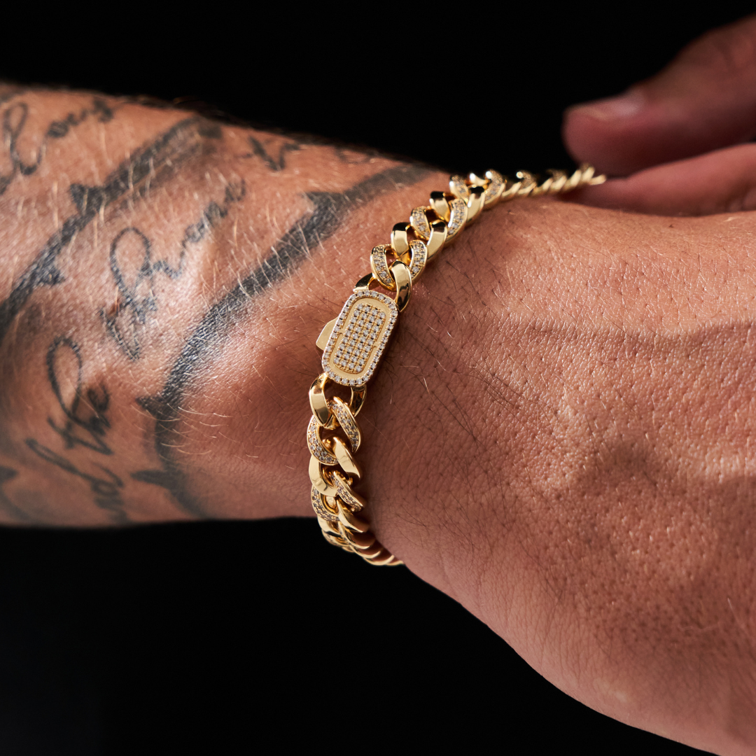 Bracciale Cubano Mezza Ghiacciato (Oro) 8mm